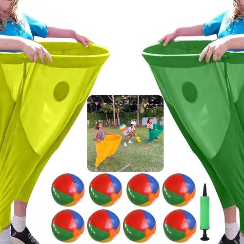 Granny Pants Yard Game,Oversized Granny Pants Outdoor Game for Adults, 8 Elastic Balls+Pump, Backyard Parties and Field Day (Yellow + Green)