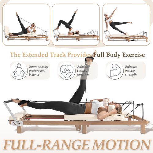 Pro Pilates Reformer, Pilates Reformer Machine for Home Gym Women Exercise Use, Adjustable Resistance (Springs + Latex) Pilates Equipment with Jumpboard for Full-Body Workout- Foldable & Space-Saving