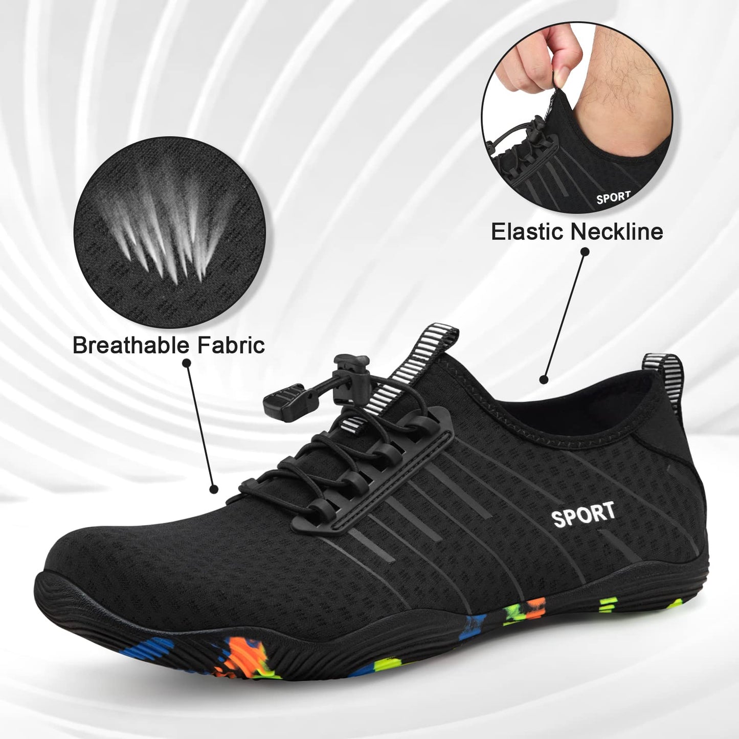 Water Shoes for Men Women River Shoes Adult Swim Beach Lake Pool Aqua Socks Barefoot Quick Dry for Hiking Surfing Kayaking Size Women 12 / Men 10.5 (2-Black)