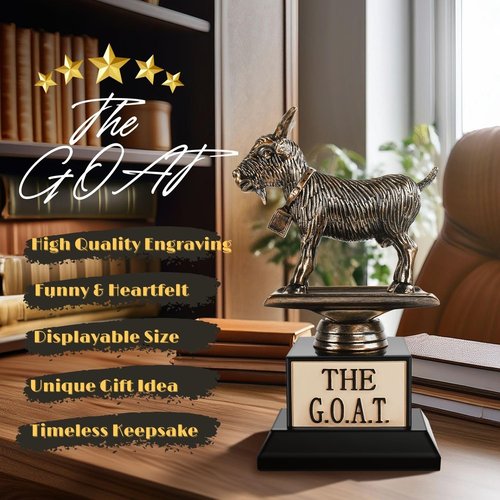 Flexzion The Goat Trophy Award - Greatest of All Time Funny Trophy for Adults, Engraved Plate with Statue, Unique Recognition Gift Plaque for Fantasy Sports, Employee, Teacher, Boss, Friend, & More