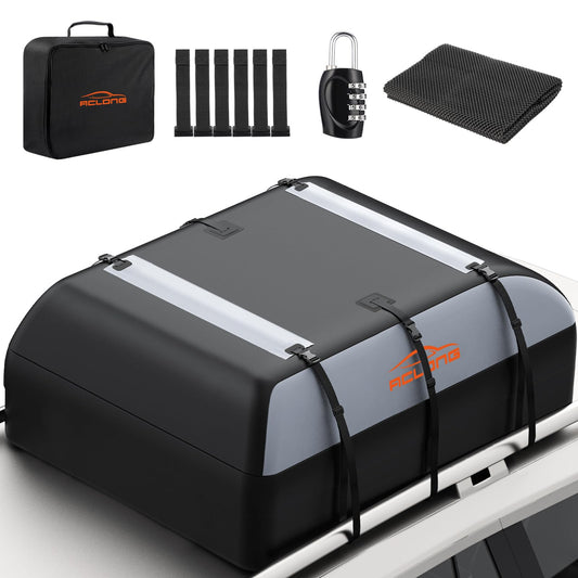 ACLONG 21 Cubic Feet Car Roof Bag 840D Waterproof Rooftop Cargo Carrier Bag for All Cars with/Without Racks Includes Anti-Slip Mat Storage Bag Combination Lock 6 Door Hooks