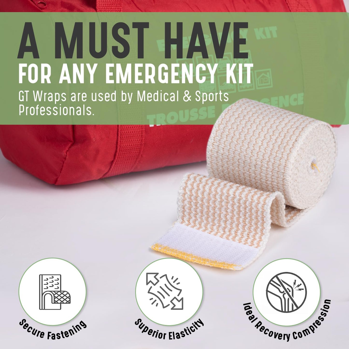 Premium Elastic Bandage Wrap (2" 2 Pack) - Hook & Loop Fasteners at Both Ends - Latex Free Hypoallergenic Compression Roll - Reusable Bandages for Waist, Legs, Elbow & Knee Wrap