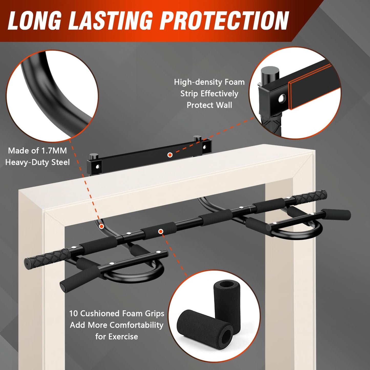 Multi Grip Pull Up Bar for Strength Training - Door Frame Wide Pull-up Bar, Chin Up Bar for Exercise, Door Workout Bar with Foam Grips
