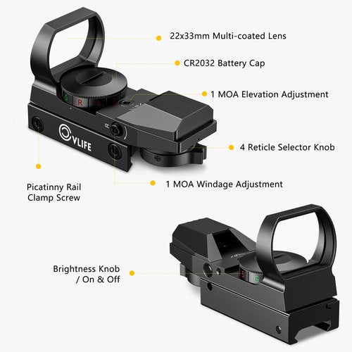 CVLIFE 1X22X33 Red Green Dot Sight, Reflex Sight for 20mm Picatinny Rail, Black