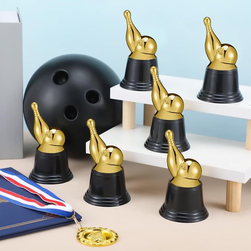 Landical 24 Pcs Bowling Trophies Bulk 5.1 Inch Mini Bowling Pins Gold Plastic Strike Funny Award Trophy with Black Base for Party Decorations Graduation Awards Prize Winner Gift Competition