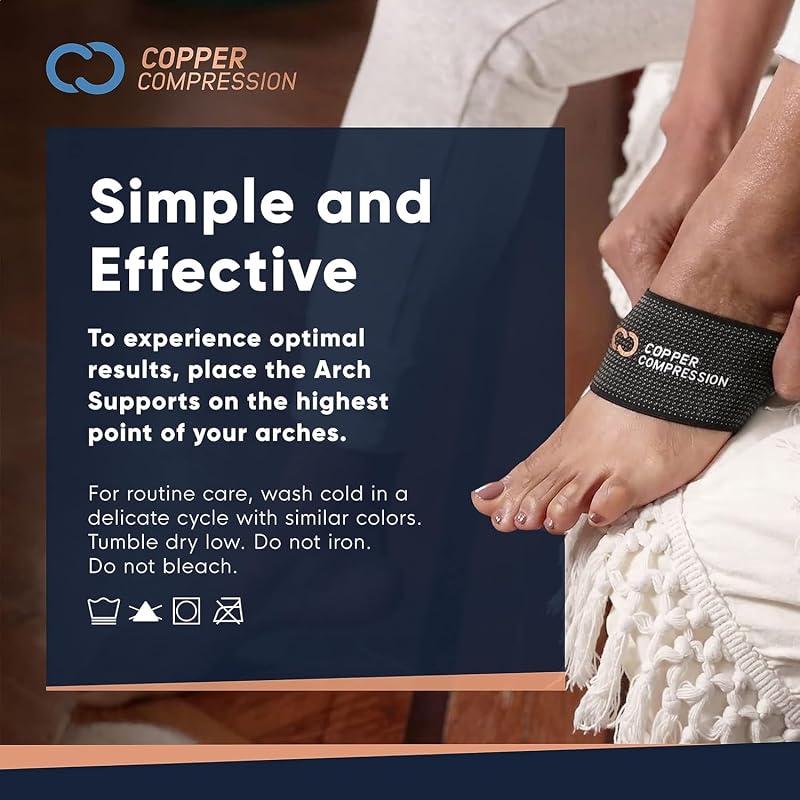 Black Plus Size 1 Pair Copper Compression Arch Support Sleeves for Plantar Fasciitis