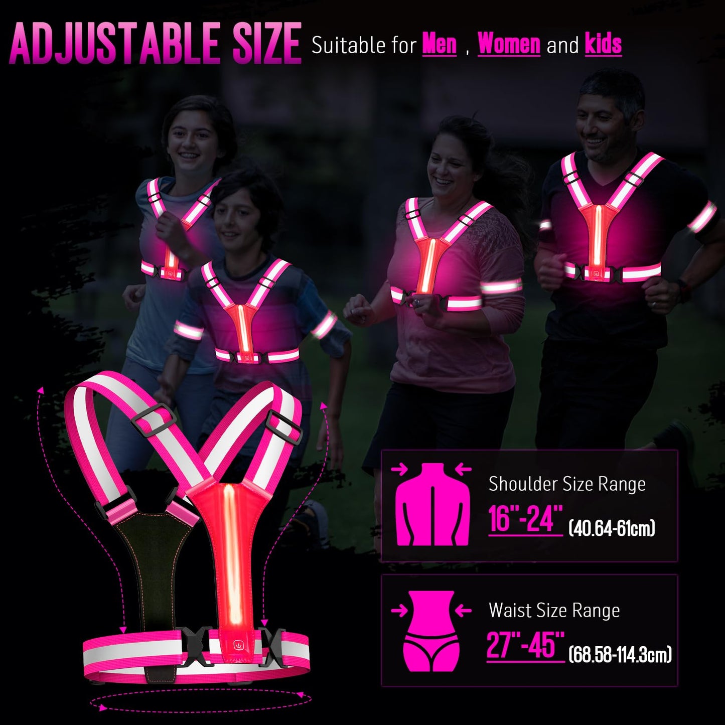 ocuvaep LED Reflective Running Vest Gear, High Visibility Reflective Running Gear, Light Up Running Vest Rechargeable Running Lights for Night Walking Running Cycling