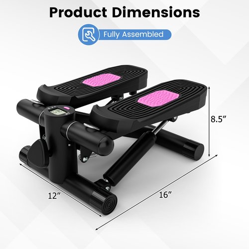 SPORFIT Mini Stair Steppers for Exercise at Home, Hydraulic Step Climber Machine with Resistance Bands & LCD Monitor, Portable Under Desk Stepper for Full Body Cardio Workout (Black)