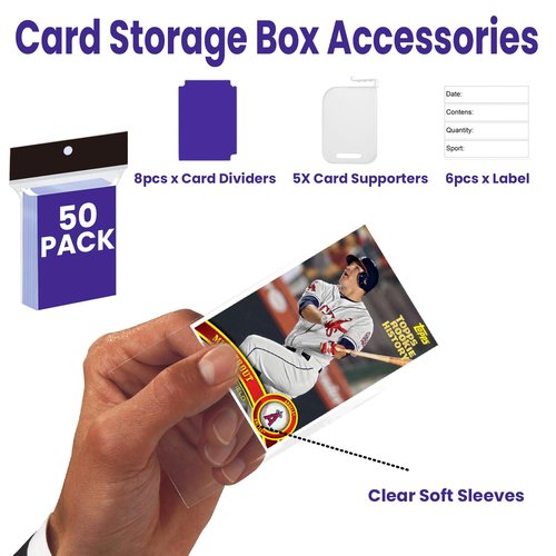 EBOAUSI Trading Card Storage Box Large-Capacity, Card Case–Holds 3940 Cards,Includes 50 Soft Sleeves,8 Dividers&5 Supporters–for Sports, TCG, MTG Cards((1-PACK)