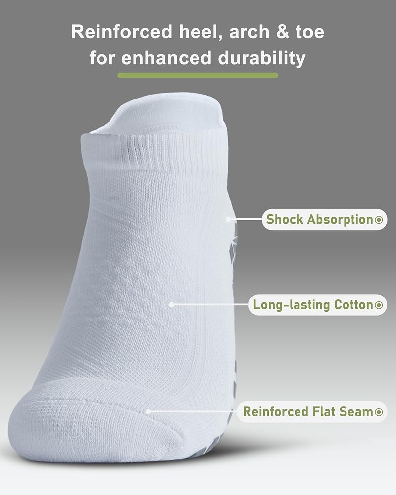 Pilates Grip Socks Cushioned Slipper Non-Slip for Women Men White Large