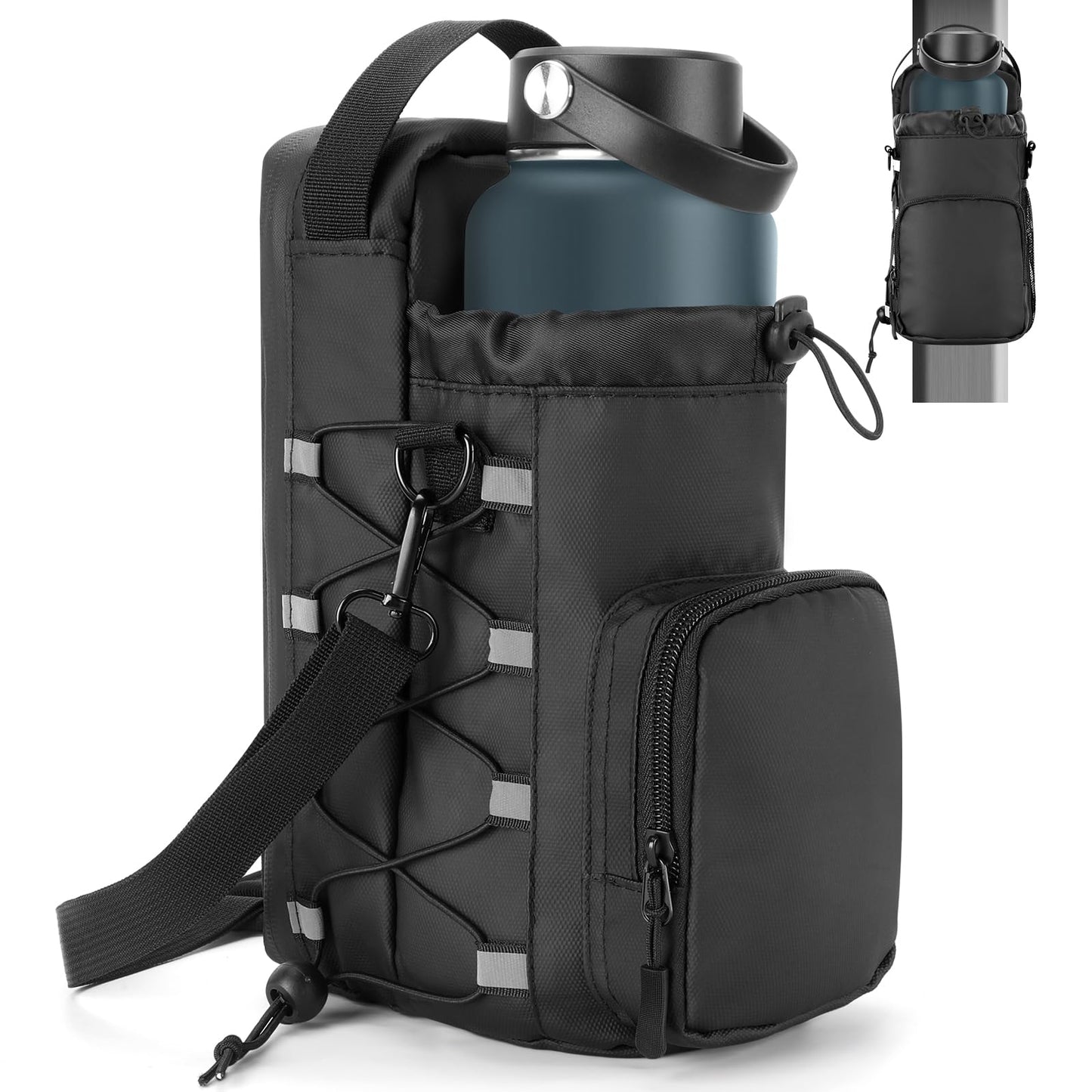 Magnetic Gym Bag Water Bottle Holder With Strap for Men and Women (Black)