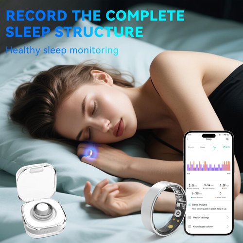 Smart Rings for Women Men,Fitness Tracker Ring,Heart Rate,Blood Oxygen,Blood Pressure,Step Tracker,Sleep Monitoring,No Subscription Fee,IP68 Waterproof Smart Ring for iphone&Android,Size Kit(Silver 7)