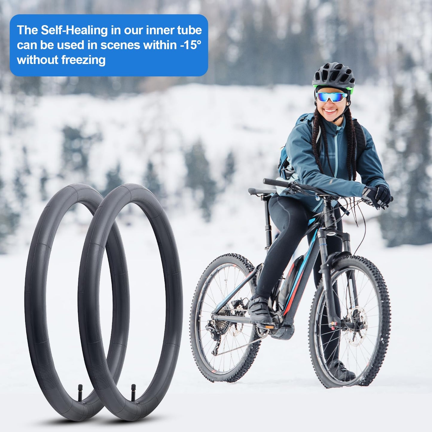 2-Pcs 24" Bike Tubes 24 x 1.75/2.125 AV32MM Schrader Valve Super Automatic Repair, Self-Sealing, Puncture Resistant Compatible with 24x1.75/1.95/2.0/2.10/2.125 Bike Bicycle Tire Tubes