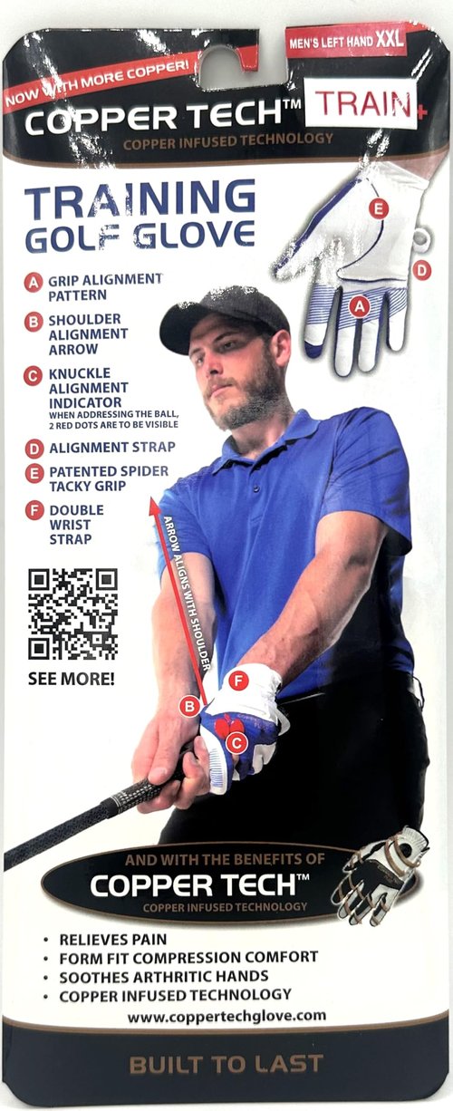 Copper Tech Golf Grip Training Gloves Men's Left OR Right Hand White/Royal Blue with Ball Marker (X-Large, Left)
