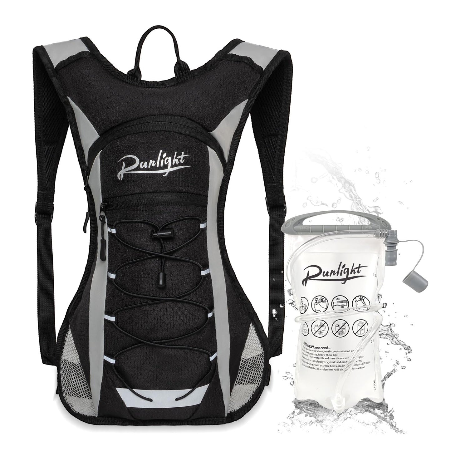 Runlight Running Vest,Lightweight Adjustable Chest Pack with Pistol Holster, Pack with 1.5L Water Bladder, Reflective Running Hydration Vest (W230-Black, One Size)