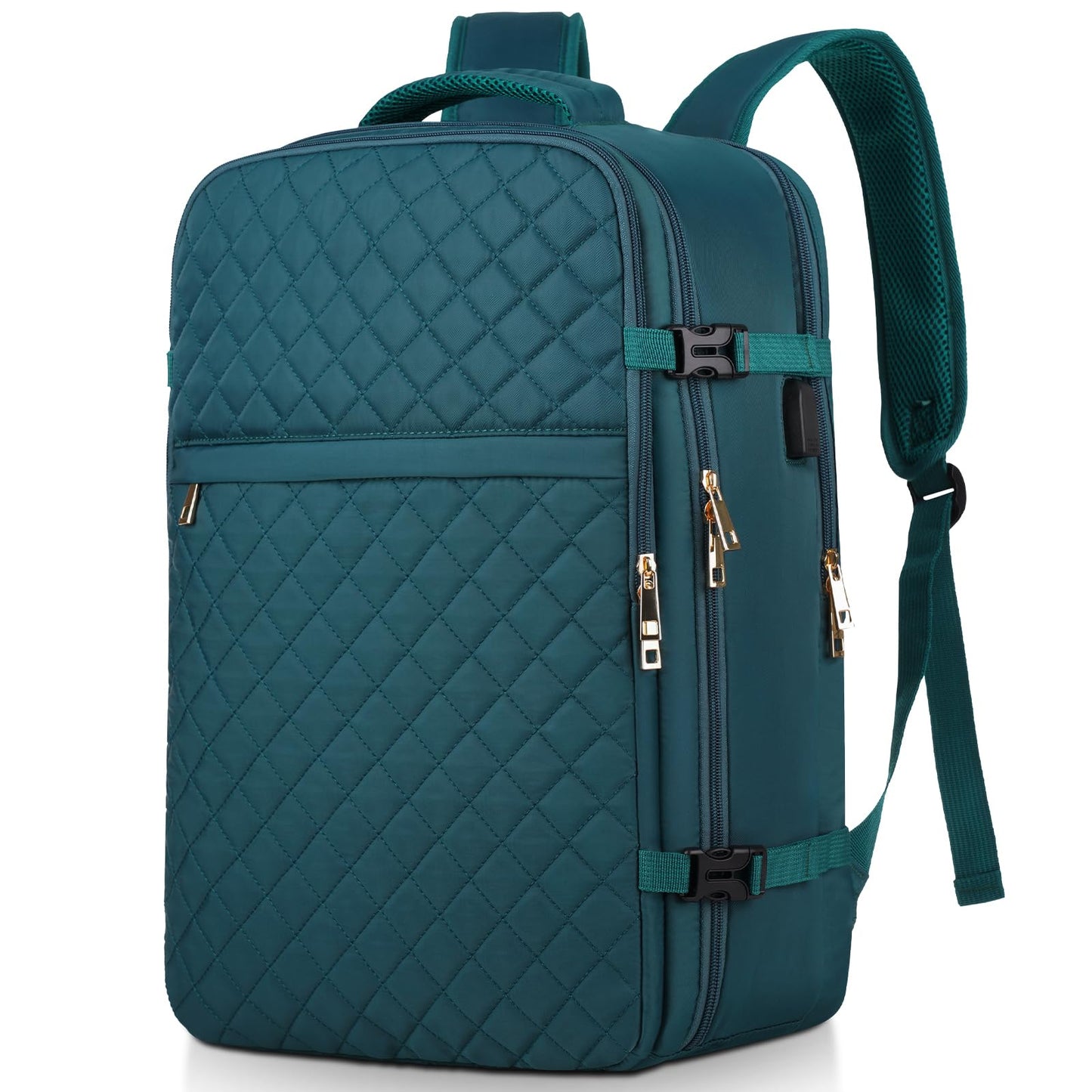 MOMUVO Large Travel Backpack Women, Flight Approved Carry On Backpack, Water Resistant Anti-Theft Large Casual Daypack Fit 17 Inch Laptop with USB Charging Port, Peacock Blue