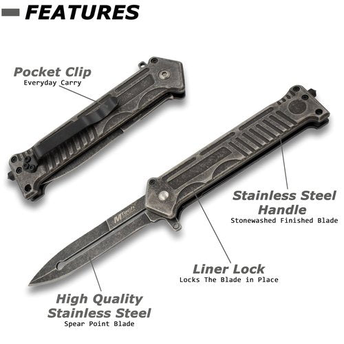 MTECH USA MT-A840P Spring Assisted Joker Knife, 4.75-Inch Closed,Stonewash