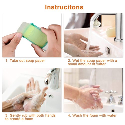 HongyiTime 2 Boxs (100 Sheets) Hand Washing Soap Sheets for Outdoor Travel,Portable Camping Hand Soap,Hiking Washing Hand Bath Paper Soap for Travel,BBQ,Party,School,Girls