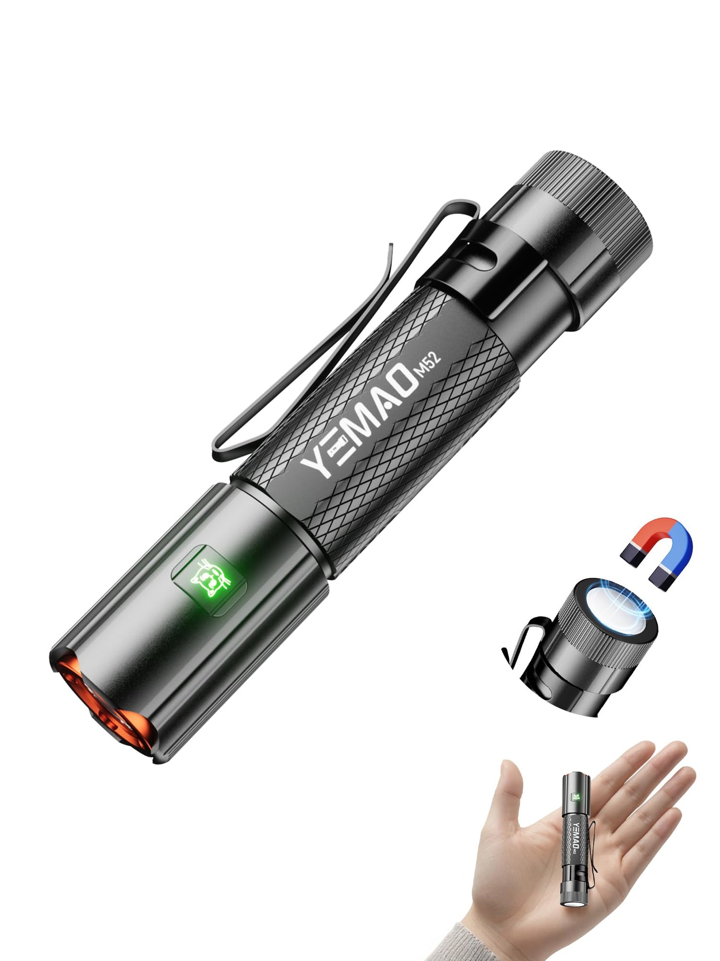 Yemao Rechargeable Flashlights 1500 Lumens EDC Flashlight,Pocket Flashlight High Lumens with Clip,Super Bright Small Flashlights, 6 Modes Flash Light for Camping, Home and Emergencies(Grey)