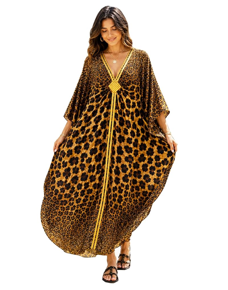 Plus Size Kaftan Dress for Women with Batwing Sleeves – Gradient Leopard Print