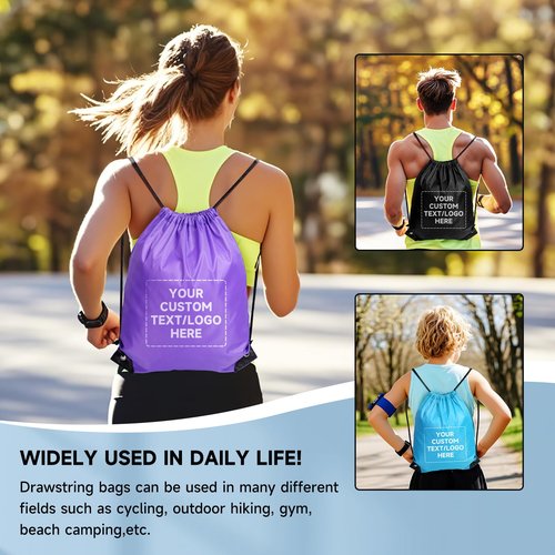 Custom Drawstring Bags With Logo, 50 PCS Personalized Text Drawstring Backpack Bulk, Easy-to-Carry String Bag Great for Gym, Travelling and for Everyday Use (Royal Blue)