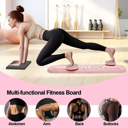 Toptoo Pilates Reformer Board Set for Home Workout, Multifunctional Portable Foldable Pilates Board for Small Spaces, Extra Complimentary Tension Straps, Full Body Workout for Women/Men(Pink)