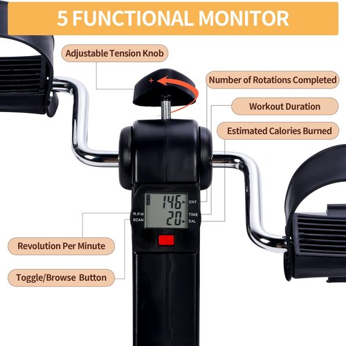 Dual-Purpose Mini Under Desk Bike Exerciser with LCD Monitor, Dual-Motion Pedals for Arms & Legs, Quiet Office Fitness Equipment, Portable Cycle Machine for Home/Work, Black