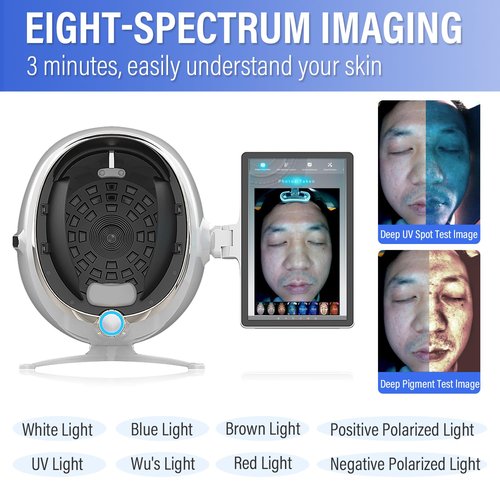 HNZXIB 13.3 Inch Skin Analysis Machine, 38MP AI Facial Skin Analyzer, 8 Spectral Skin Analyzer Machine, Moisture Detector for Beauty Salon & Home, Multi-Language Support