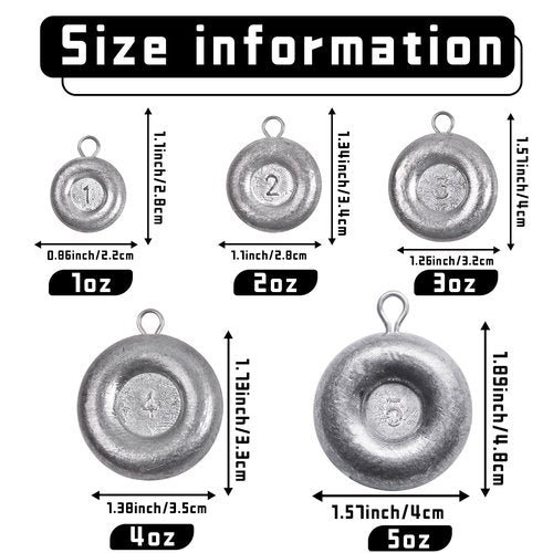 Pfeibk Fishing Weights Sinkers Disc Sinkers, Coin Fishing Sinkers Surf Fishing Weights Saltwater Bottom Fishing Trolling Catfish Weights, Heavy Fish Weight 1oz 2oz 3oz 4oz 5oz (10pcs 1oz)