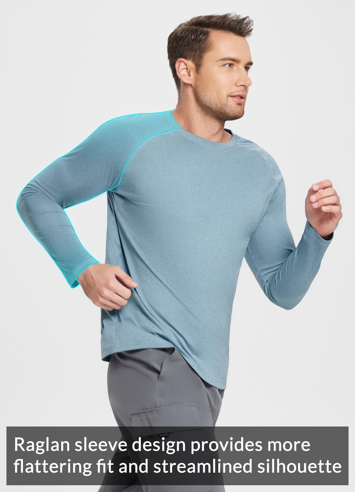 baleaf Men's UPF 50+ Long Sleeve Shirts Soft Rash Guard Breathable Lightweight Workout Running Hiking Tops Light Blue L