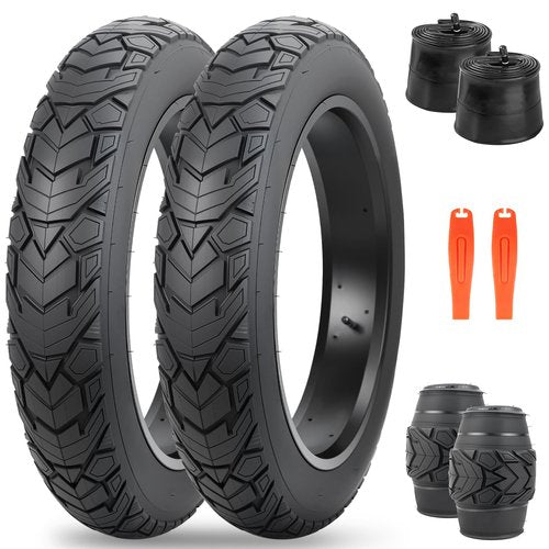 MEGHNA Fat Bike Tire 20 x 4.0 inch Electric Bike Fat Tire 20 inch Deep Arrow Grooves Foldable Replacement All Terrain Tire for Fat Snow E-Bike, Black, 20 inch-2 Pack, with Inner Tubes