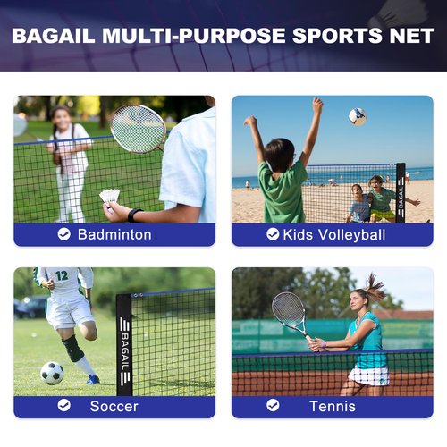 BAGAIL Badminton Net, Foldable Sports Net 10 FT/ 14 FT/ 17 FT Wide, Height Adjustable Net Set with Carry Bag for Tennis, Pickleball or Pool Volleyball - 10ft, Blue