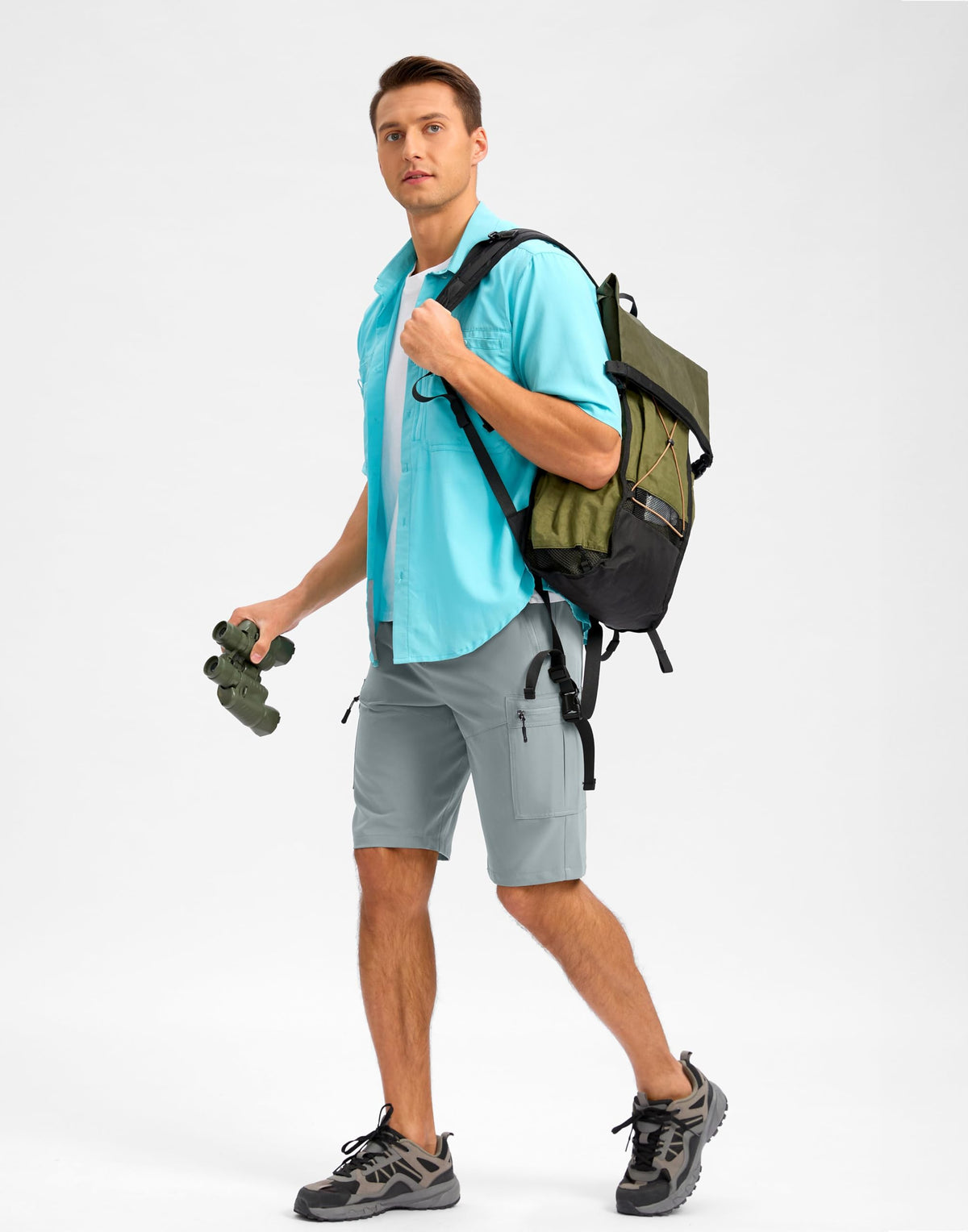 Pudolla Men's Hiking Shorts 11" Lightweight Cargo Work Shorts for Men Summer Travel Golf Casual Outdoor with 5 Pockets(Light Grey XX-Large)