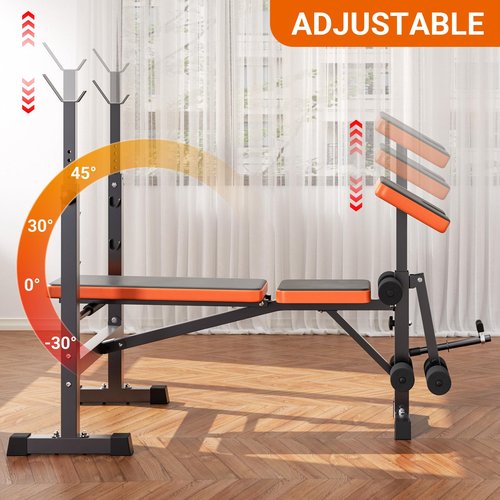 YOLEO 6 in 1 Weight Bench Set for Home Gym, Adjustable & Foldable Weight Bench, Workout Bench with Squat Rack for Bench Press Sit up Incline Flat Decline