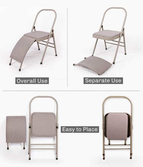 CIGOCIVI Yoga Auxiliary Chair with Detachable Lumbar Back Support Relieve Back Pain Chair Foldable Balance Handstand Training Tool (Grey)