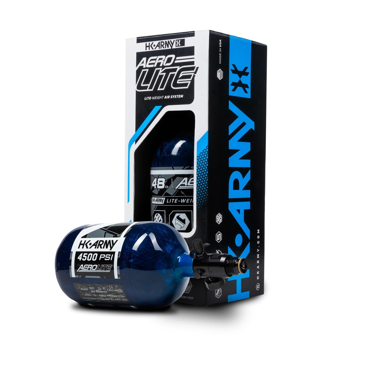 HK Army Aerolite Aerolite Air System - 48ci/4500psi Lightweight Carbon Fiber Tank with 800psi Regulator for Paintball & Airsoft Gear - Blue