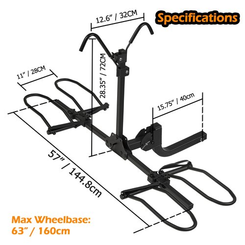 MEEVIZ 2 Bike Racks for Tow Hitch 180 lbs Capacity for Bikes, Electric eBikes, Fat Tire, Road Bikes and MTB, Tilting Folding E-Bike Rack for Car SUV Pickup Truck RV Camper - 2 inch Receiver