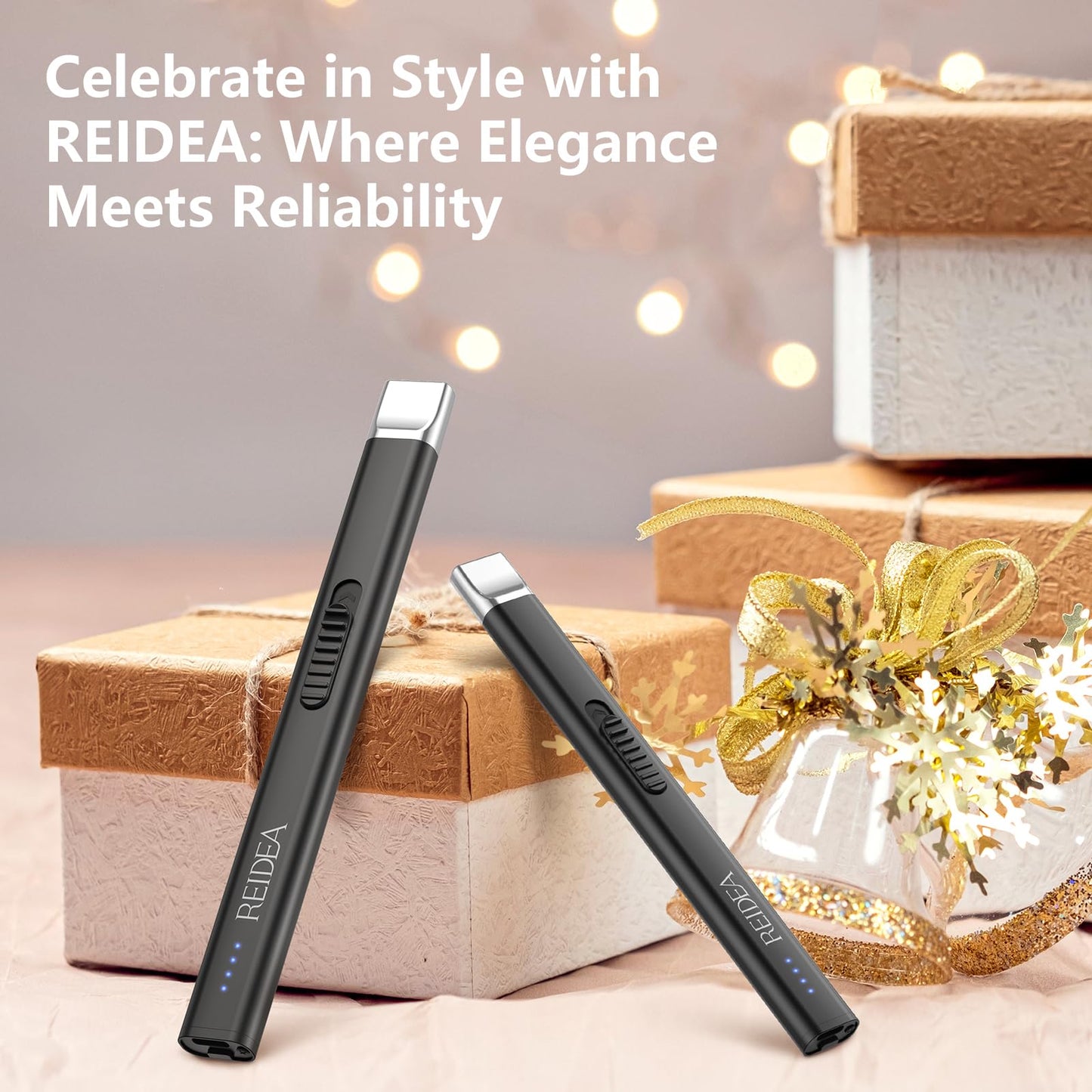 REIDEA Electric Lighter Gift for Candle Lovers, Windproof Flameless USB Rechargeable Arc Retractable Lighter with Safe Button and Power Indicator for Candle, BBQ and Fireworks, R1 Flat, Obsidian Black