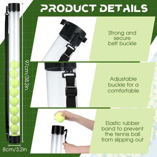 Lenwen 2 Pcs Tennis Ball Pick up Tube with Shoulder Strap Lightweight Collector Holder 15 Tennis Ball Picker Grabber Retriever Tube Carrier(Clear)