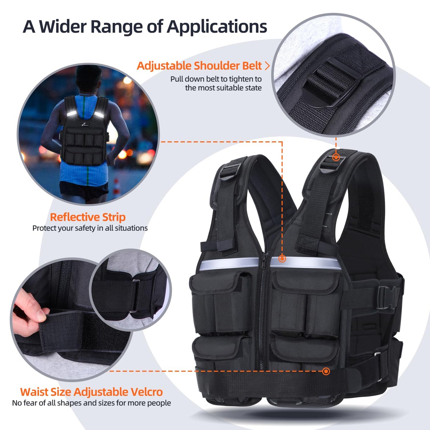 Sportneer Adjustable Weighted Vest Weights: 2-18 lbs/2-42 lbs Washable Weight Vest for Walking 16 In 1 Fast Adjust Rucking Vest for Women and Men Home Gym Running Jogging Strength Training Vests