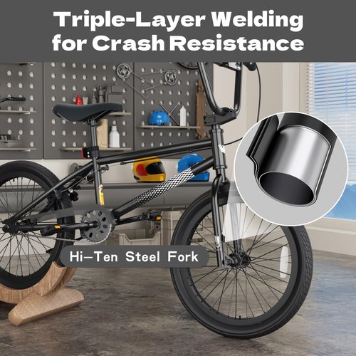 XJD Freestyle BMX Bike, 20 inch Kids Bicycles for Boys Girls Ages 8-12 Years Old and Beginner Level Rider,Durable Steel Frame,Black(No Pegs)