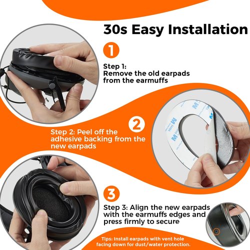 PROTEAR Silicone Gel Ear Pads for 3M WorkTunes/Peltor Sport/Range/Guard/Connect - Self-Adhesive & Cooling Replacement Ear Cushions, Noise Reducing Comfortable Earmuff Pads
