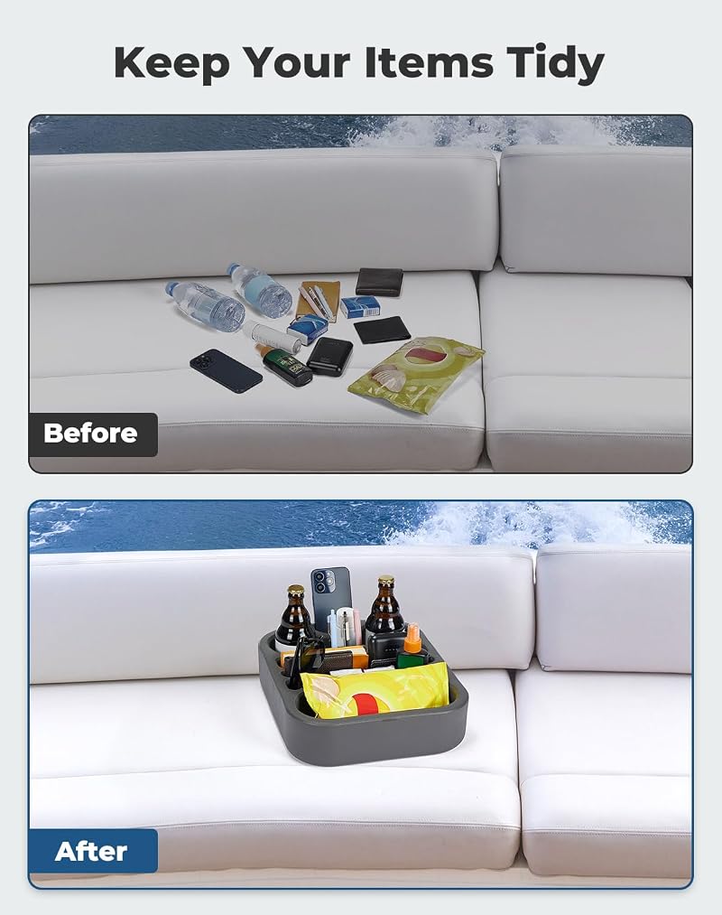 Boat Cup Holder Caddy Organizer Tray for Sofa or Car Seat - Marine Drink & Snack Table