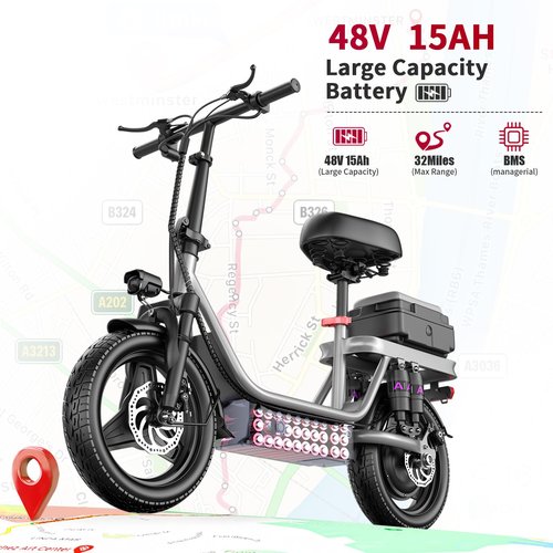 700W Peak Electric Scooter with Seat, Electric Scooter for Adults&Teens,30 Miles 25mph Foldable Commuter Ebike, Adjustable EScooter with Box (Gray Pro+Shock-Absorb Seat+ Phone Holder)