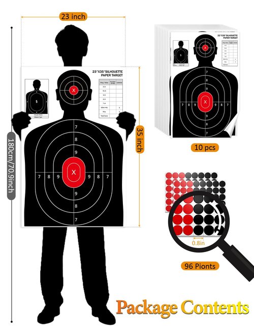 LAKINGO Shooting Paper Targets for The Range, 23x35 Inch Silhouette Targets with Stickers for Indoor/Outdoor Practice, Suitable for Handguns, Pistols, Rifles, Airguns, Pellet Gun, BB Guns