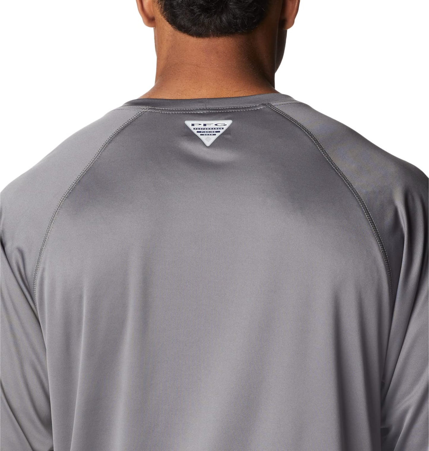 Columbia Men's Terminal Tackle Long Sleeve Fishing Shirt, City Grey/Pink Pop Logo, Small