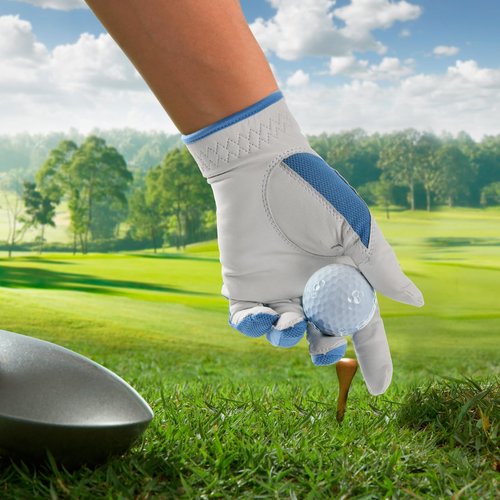 RSPGO Men's and Women's Single Pack Left - Handed Breathable Golf Gloves Crafted from All - Premium Soft Cabretta Leather for Enhanced Grip and Durability,Blue Larger