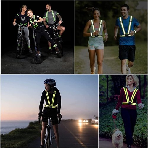 YUNLOVXEE Reflective Strap Safety Vest Gear - 2-10 Pack Adjustable High Visible Reflective Running Gear for Women Men Night (Black x2)