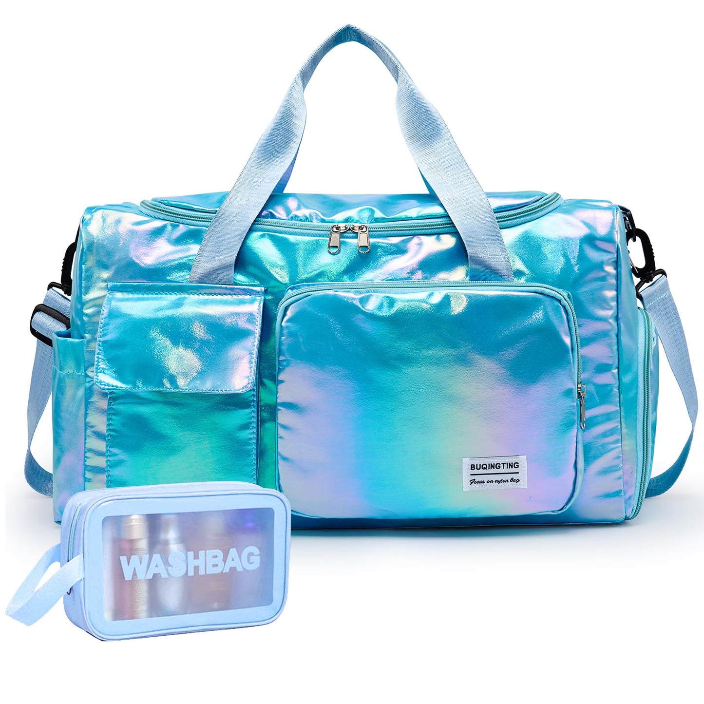 BEULPTN Shimmery Small Gym Bag for Women, Waterproof Travel Duffel Bag with Shoe Compartment & Wet Pocket, Gym Tote Bag for Travel, Workout, Sport