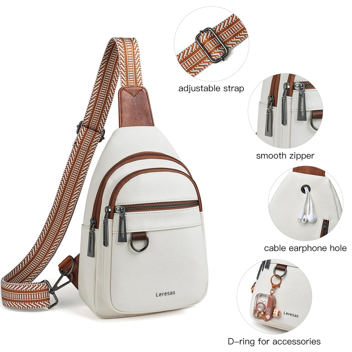 Leresas Sling Bag for Women Crossbody Bags Fanny Packs Sling Purses Backpack Vegan Leather Over the Shoulder Bag Trendy Gifts Handbag Travel Purse Beige